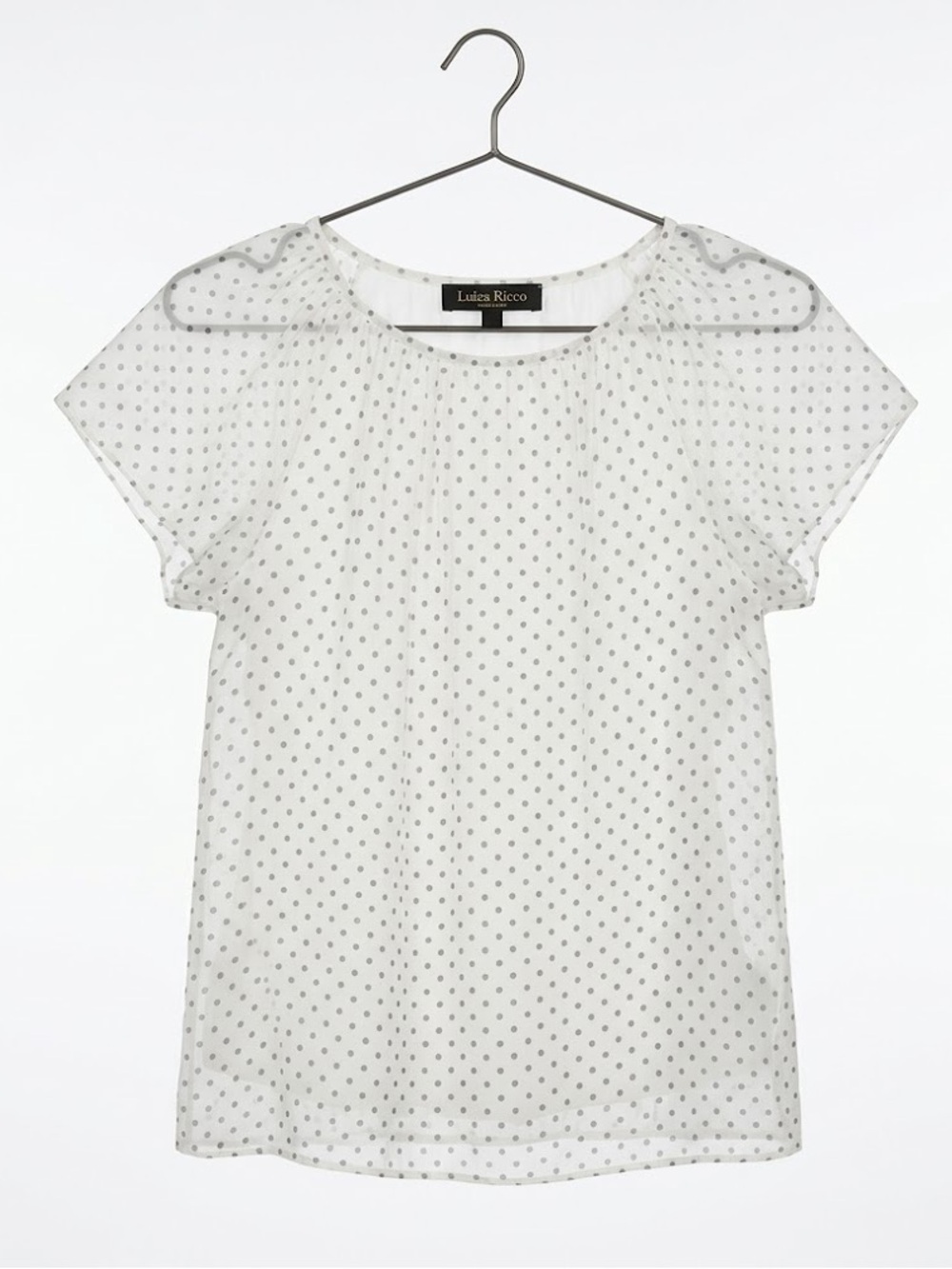 Luisa Ricci Silk Polka Dot Blouse - White and Gray